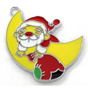 Santa claus pendant, Enamel, alloy, platinum plated