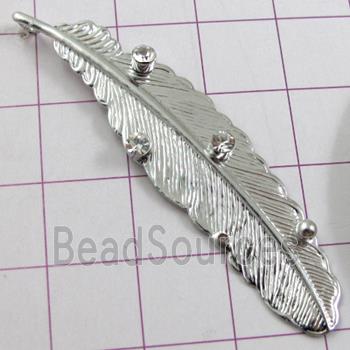 feather Pendants, copper, platinum plated, nickel free