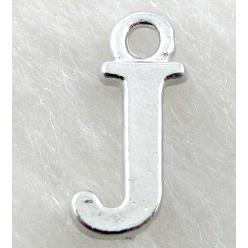 Alphabet pendants, J-letter, alloy, platimun plated