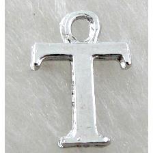 Alphabet pendants, T-letter, alloy, platimun plated