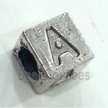 alphabet beads, alloy, antique silver