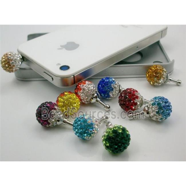 Earphone Jack Dust Cap Plug with Rhinestone, mixed