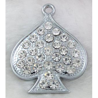 heart Pendants, rhinestone, alloy, platinum plated