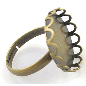 adjustable Ring with bezel tray, copper, antique bronze, nickel free