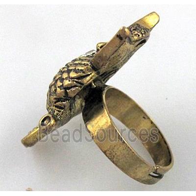 finger Ring, alloy bead, adjustable, antique gold