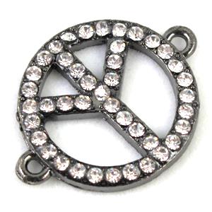 bracelet connector, peace sign, Rhinestone, alloy, black