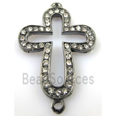 bracelet bar, alloy four-leaf clover cross pave Rhinestone, black