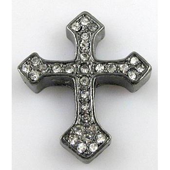 bracelet bar, cross with rhinestone, alloy bead, black