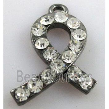 cancer awareness ribbon, alloy pendant with rhinestone, black