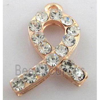 cancer awareness ribbon, alloy pendant with rhinestone, rose-gold plated