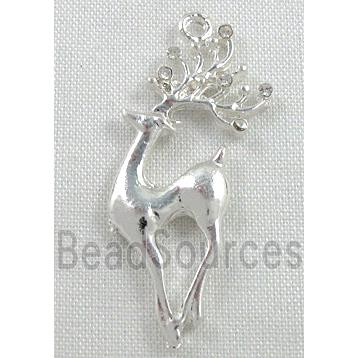 alloy pendant with rhinestone, Wapiti, silver plated