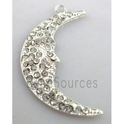 alloy pendant with rhinestone, moon, silver plated