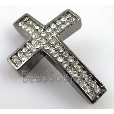 bracelet spacer, alloy cross rhinestone pave, black