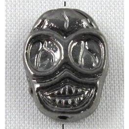 Skull charm for bracelet, alloy bead, black