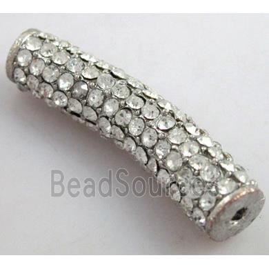 bracelet bar, alloy spacer tube with rhinestone, platinum plated