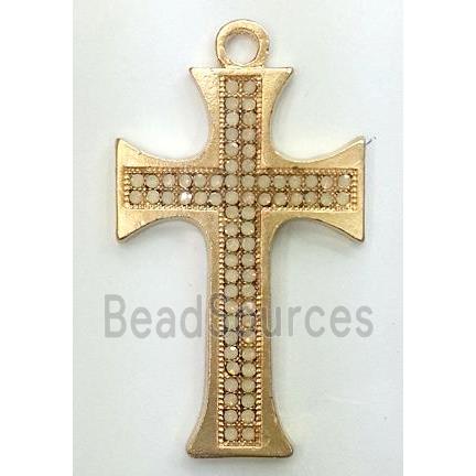 alloy cross pendant with CZ Rhinestone, duck-gold