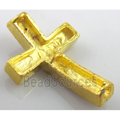 bracelet spacer, alloy cross with rhinestone, golden