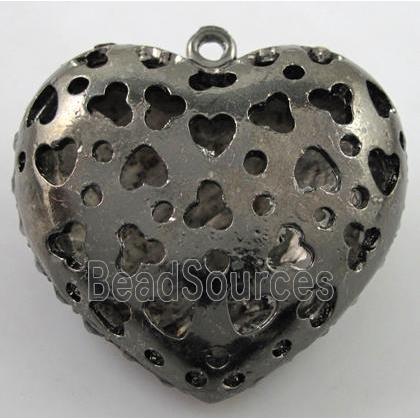 heart alloy peadant with rhinestone, black