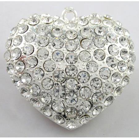 heart alloy peadant with rhinestone, silver