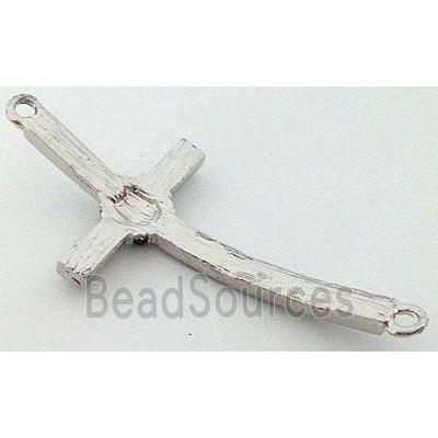 bracelet bar, cross, alloy bead with rhinestone, platinum plated