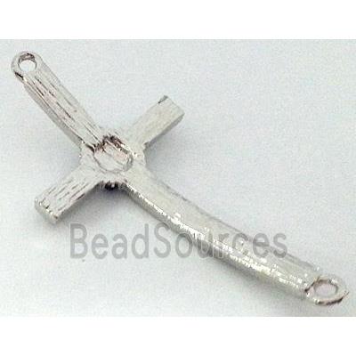 bracelet bar, cross, alloy bead with rhinestone, platinum plated