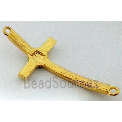 bracelet bar, cross, alloy bead with rhinestone, gold