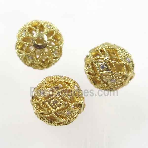 round copper beads pave zircon, gold