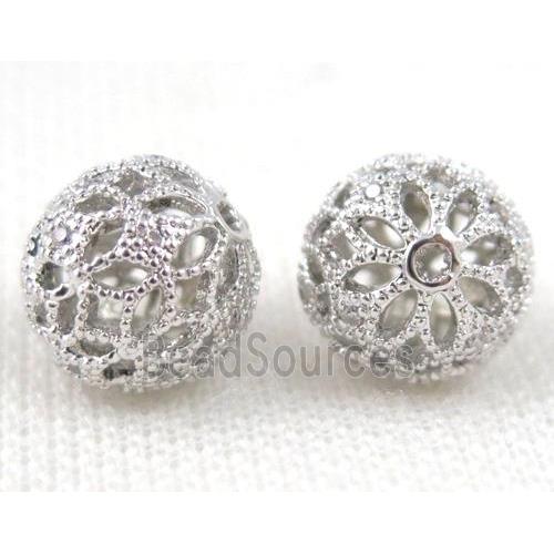 round copper beads pave zircon, platinum plated