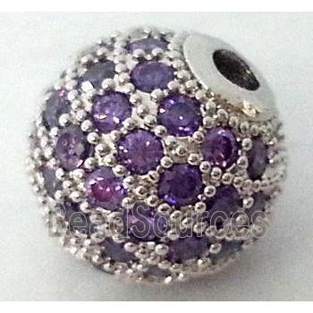 round copper bead with purple zircon, platinum