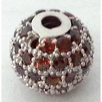 round copper bead with orange zircon rhinestone, platinum