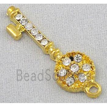 alloy pendant with rhinestone, key, gold