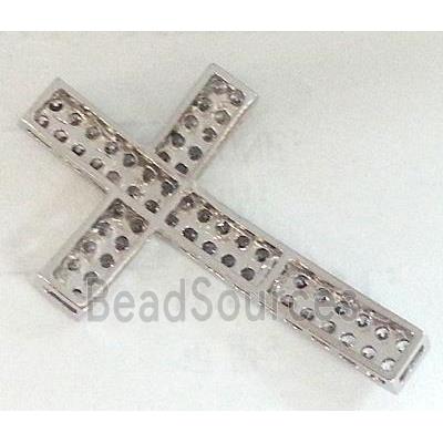 bracelet bar, copper cross with zircon rhinestone, platinum plated