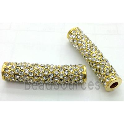 bracelet bar, alloy tube with Rhinestone, gold