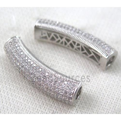 copper tube beads pave zircon, platinum plated