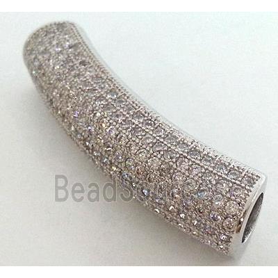 copper tube beads pave zircon, platinum plated