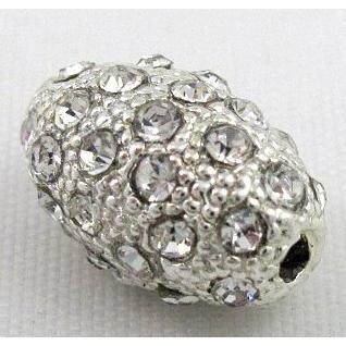 alloy bead, pave rhinestone, oval, silver