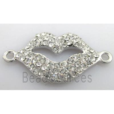 bracelet bar, lip charm, alloy with Rhinestone, platinum plated