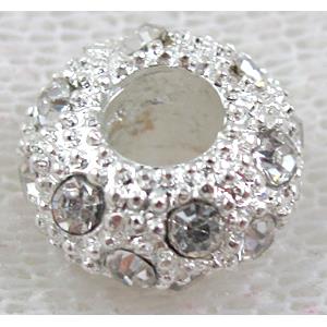 alloy bead with rhinestone, silver plated