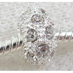 alloy bead with rhinestone, silver plated