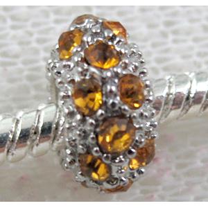 alloy bead with rhinestone, platinum plated