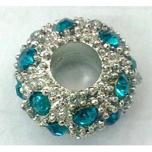 alloy bead with rhinestone, rhinestone, platinum plated