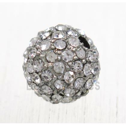 round alloy beads paved rhinestone, platinum plated