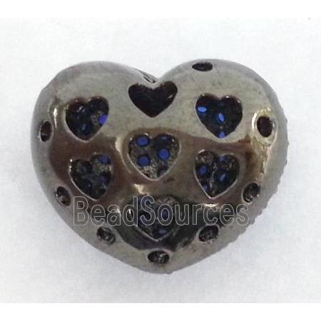 paved gold zircon copper bead, heart, black plated