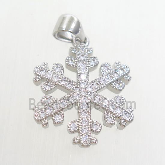 zircon, snowflake, copper pendant, silver plated