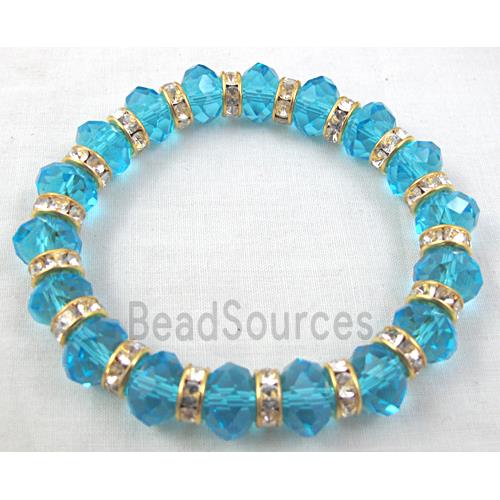 Chinese Crystal Glass Bracelet, rhinestone, stretchy, aqua