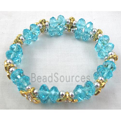 Chinese Crystal Glass Bracelet, rhinestone, stretchy, aqua