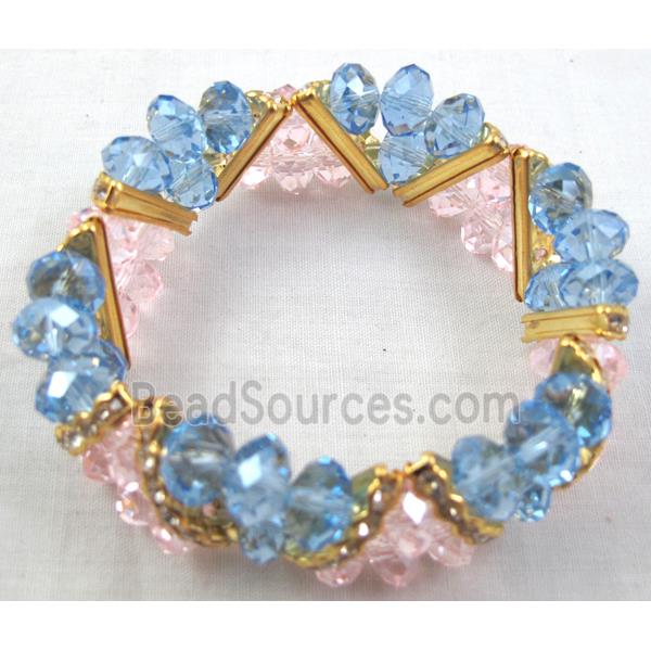 Chinese Crystal Glass Bracelet, rhinestone, stretchy, blue, pink