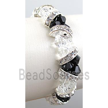 Chinese Crystal Glass Bracelet, rhinestone, stretchy, black, clear