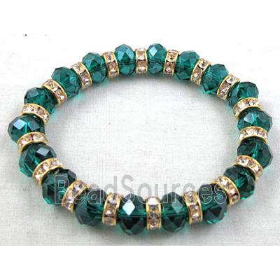 Chinese Crystal Glass Bracelet, rhinestone, stretchy, peacock-blue