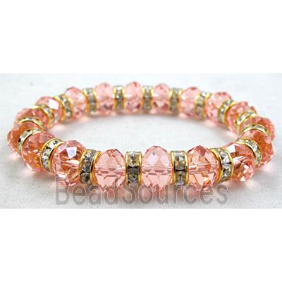 Chinese Crystal Glass Bracelet, rhinestone, stretchy, rose-pink